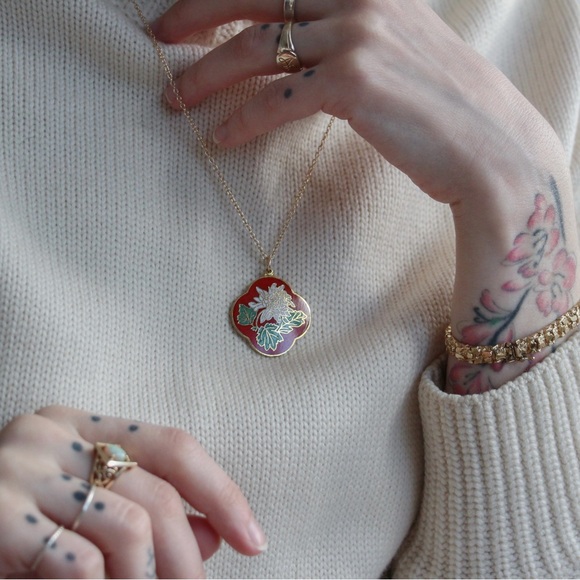 1970’s Chinese Cloisonné Peony Necklace - Picture 6 of 6